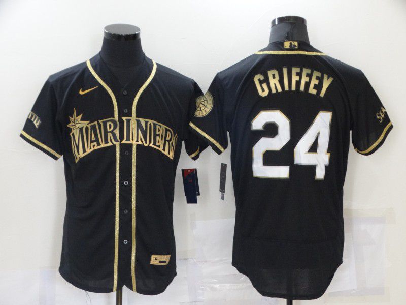 Cheap Men Seattle Mariners 24 Griffey Black gold Elite Nike 2021 MLB Jerseys
